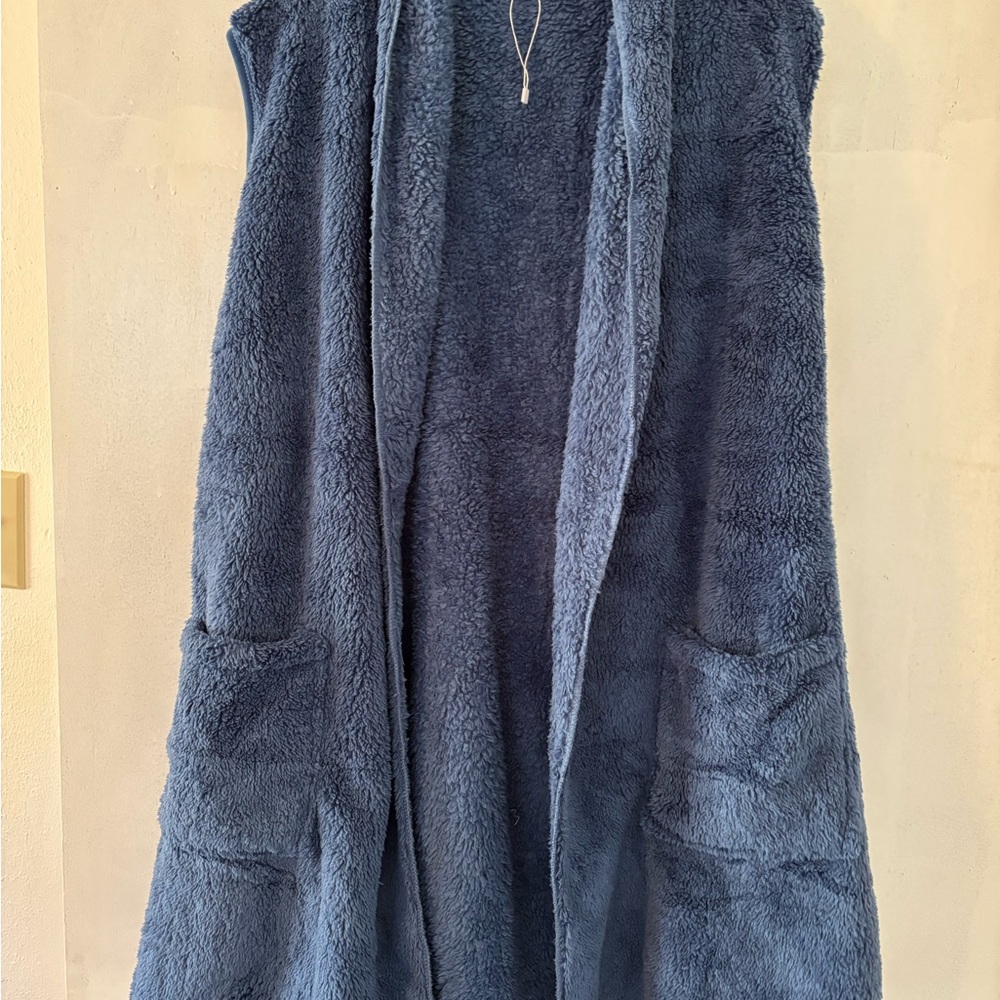 Plush Long Vest (Blanket Vest) in Dusty Blue